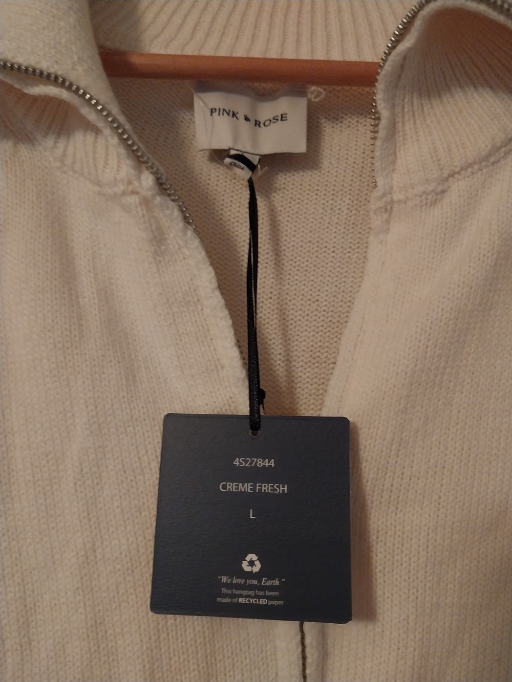 Pink Rose Creme Zip-Front Crewneck Sweater